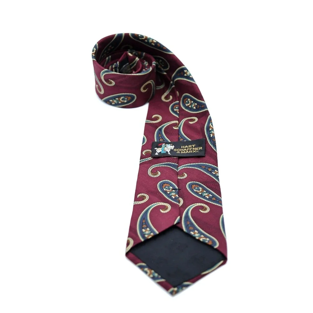 HART SCHAFFNER MARX Burgundy All Over Paisley Print‎ 100% Silk Tie Made in USA